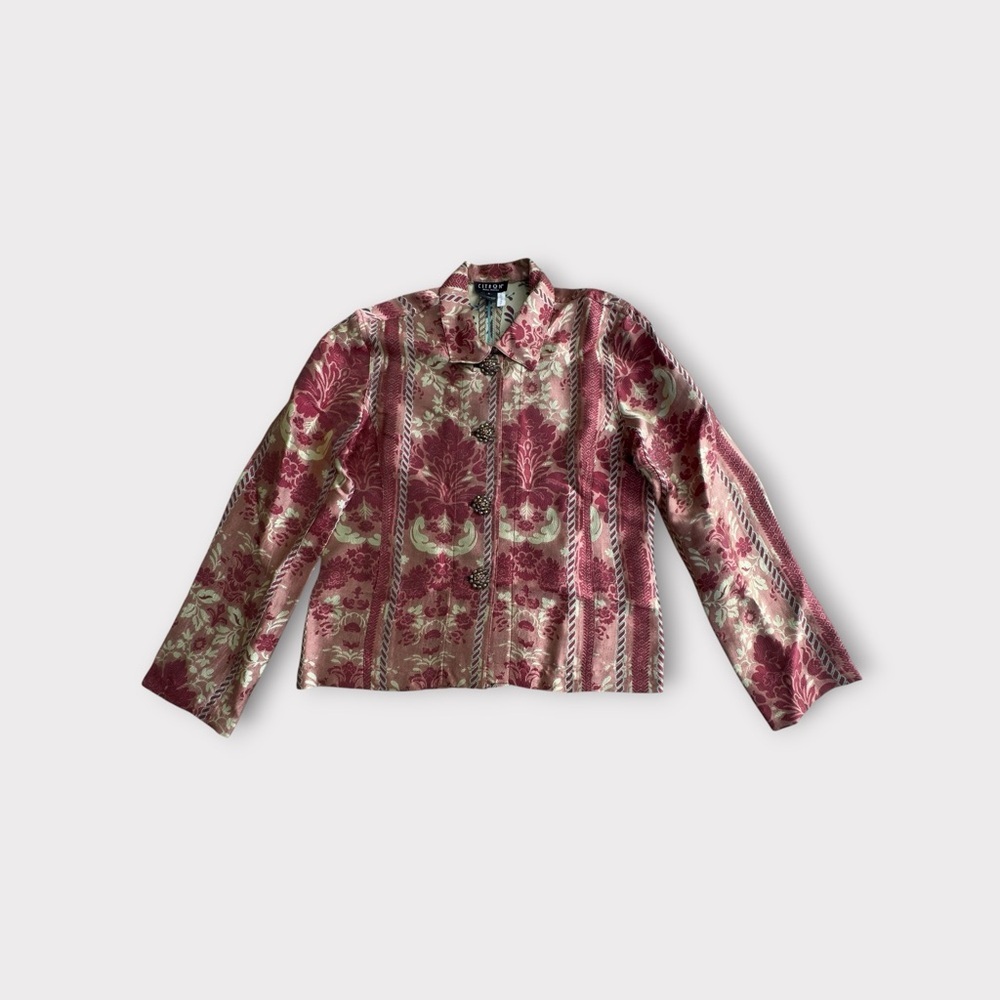 Floral Burgundy and Cream Blazer S